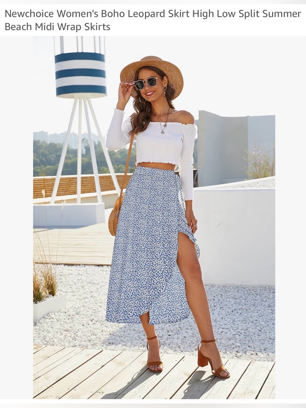 Blue Floral High-Slit Midi Wrap Skirt 🩵